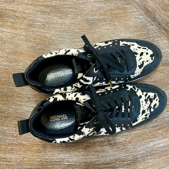 Michael‎ Kors Black Gold Animal Print Patterned Sneakers Size 7.5 - Picture 7 of 8